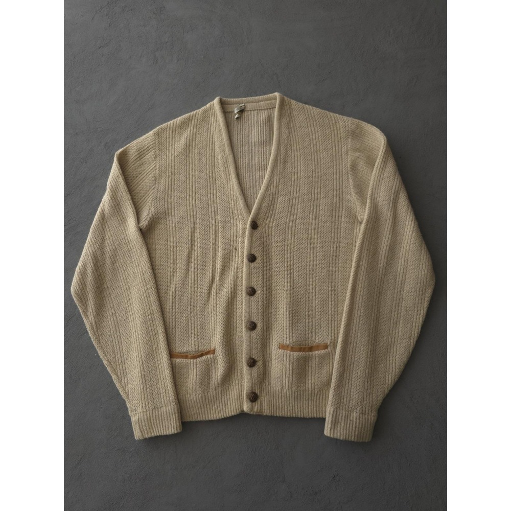 Vintage 1960s Beige Puritan Sportswear Wool Blend Cardigan Sweater M